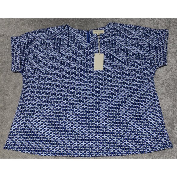 Melloday Tops - Melloday Blouse Tops Women's Size Medium Blue White Printed Cap Sleeve